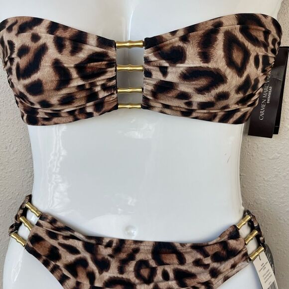 NWT Carmen Marc Valvo Two Piece Leopard Print Swim Suit Size XS - Picture 2 of 6